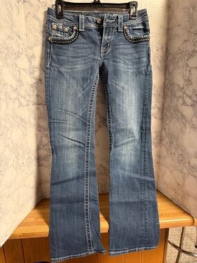 Miss Me Blue Flare Jeans with Embellished Pockets